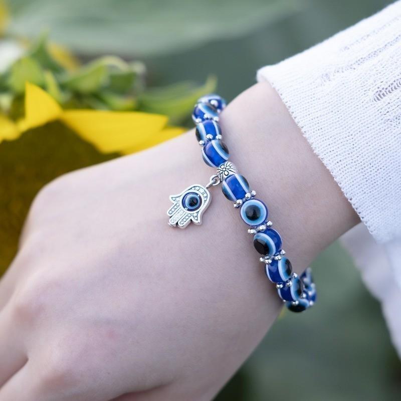 Blue Charm Bracelet Elastic Couple Lucky Vintage Blue Eye Bracelet Evil Eye Bracelet Gift