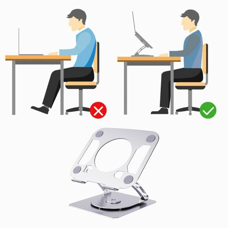 Carbon Steel Laptop Stand Featuring 360°Rotation, Hollows Ventilation, and NonSlip Silicone Base for Stability& Cooling