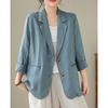 [JHIJSC] Ladies Jacket Spring Formal Tailored Jacket Cotton Linen Thin Fashionable Big Size (JP, Alphabet, XL, Blue)
