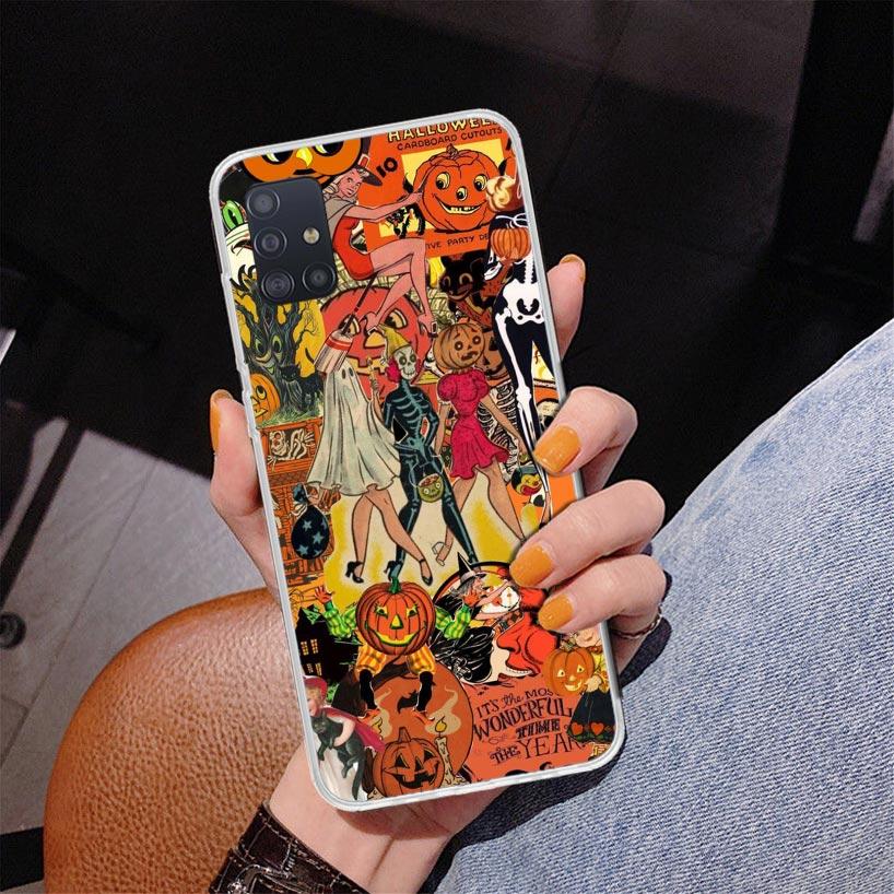 Halloween Fall Art Witch Cat Phone Case For Samsung Galaxy A52 A32 A22 A12 A51 A31 A50S A30S A20S A10S Note 20 Ultra 10 Plus S10