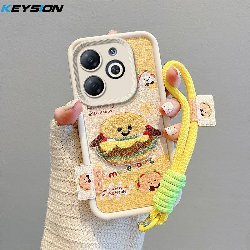 KEYSION Kreslený Roztomilý Plyšový Vyšívaný Kryt pro TECNO Spark Go 2024 20 20C se Šňůrkou PU Kůže Nárazuvzdorný Kryt na Telefon pro Pop 8