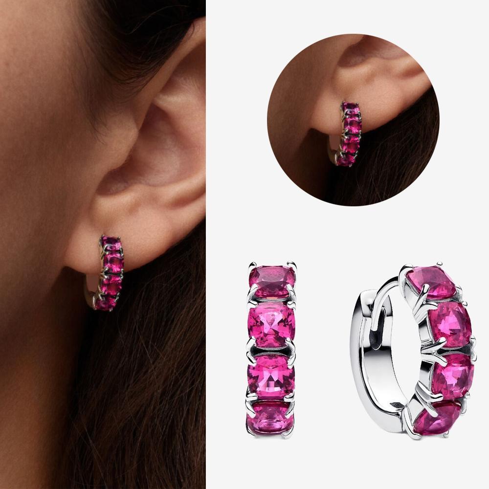 Authentic 925 Silver Cherry Blossom Bow Heart Hoop Stud Drop Earrings plata de ley Jewelry DIY Birthday Gift Original