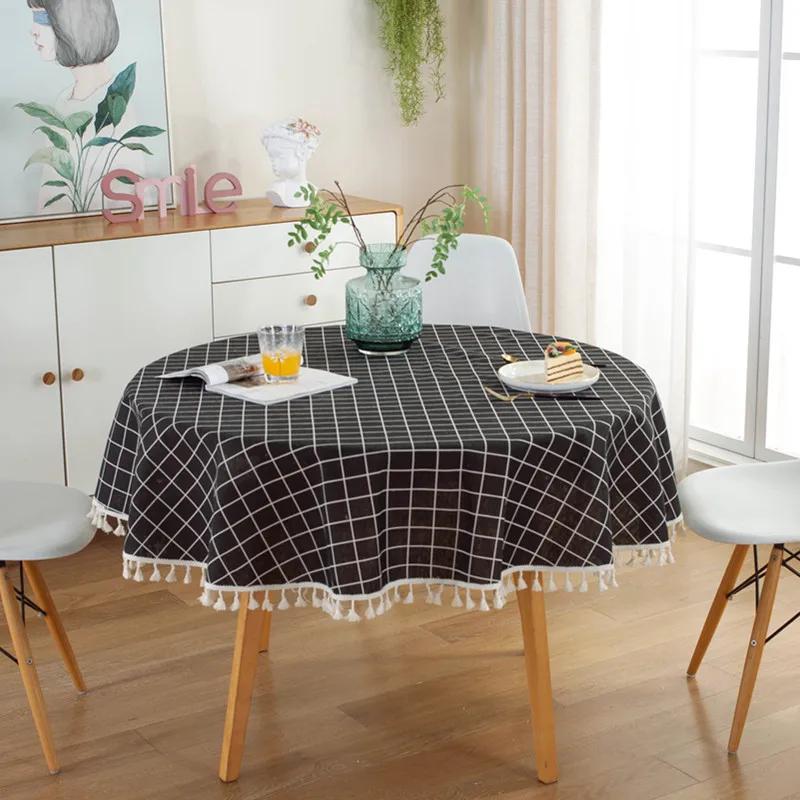 Tablecloth Around Cotton Linen Tassel Tablecloth Plaid Round Tablecloth Red Striped Lattice Table Map Wedding Cloth Cover