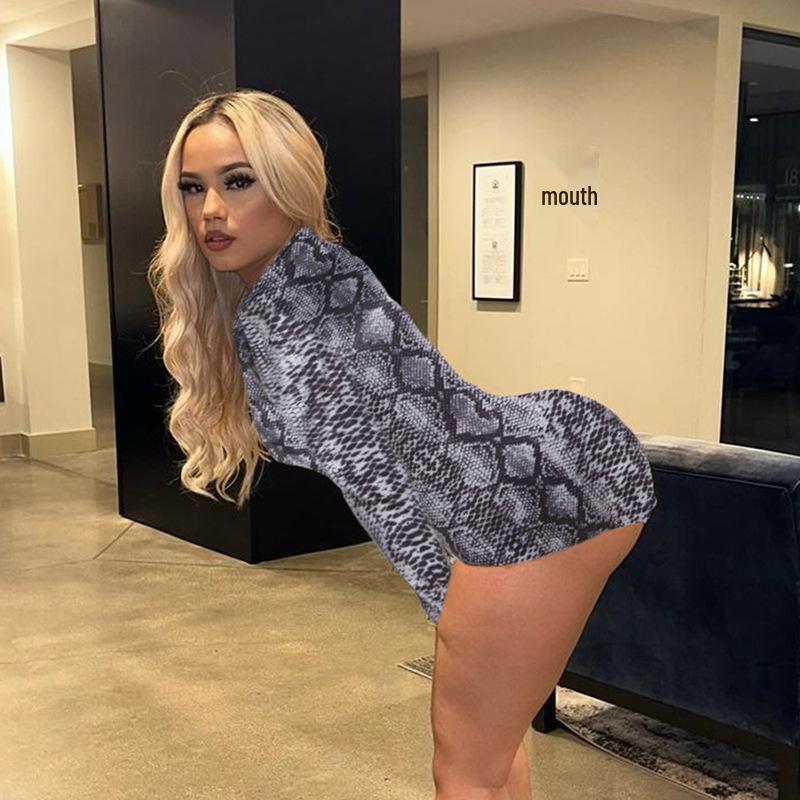 2024 Women's Trendy Leopard Print Long-Sleeve Tight-Fit Jumpsuit