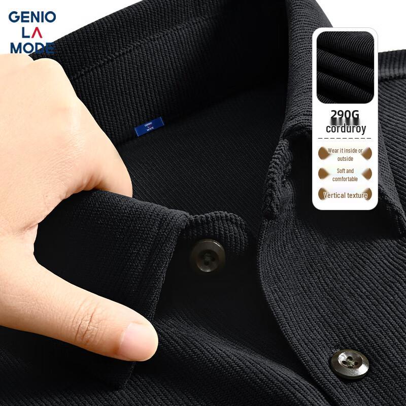 

GENIOLAMODE Men s Corduroy Stand-Collar Long-Sleeve Shirt L
