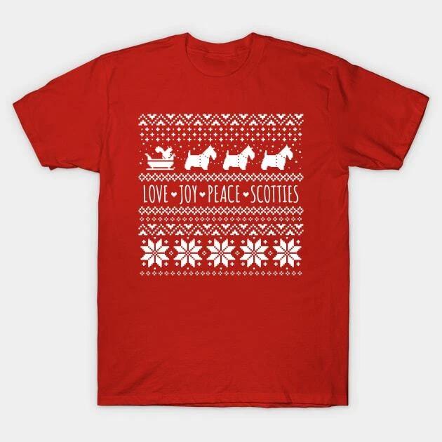 Scottish Terriers Christmas | Love Joy Peace Scotties Made in Australia T-Shirt XL