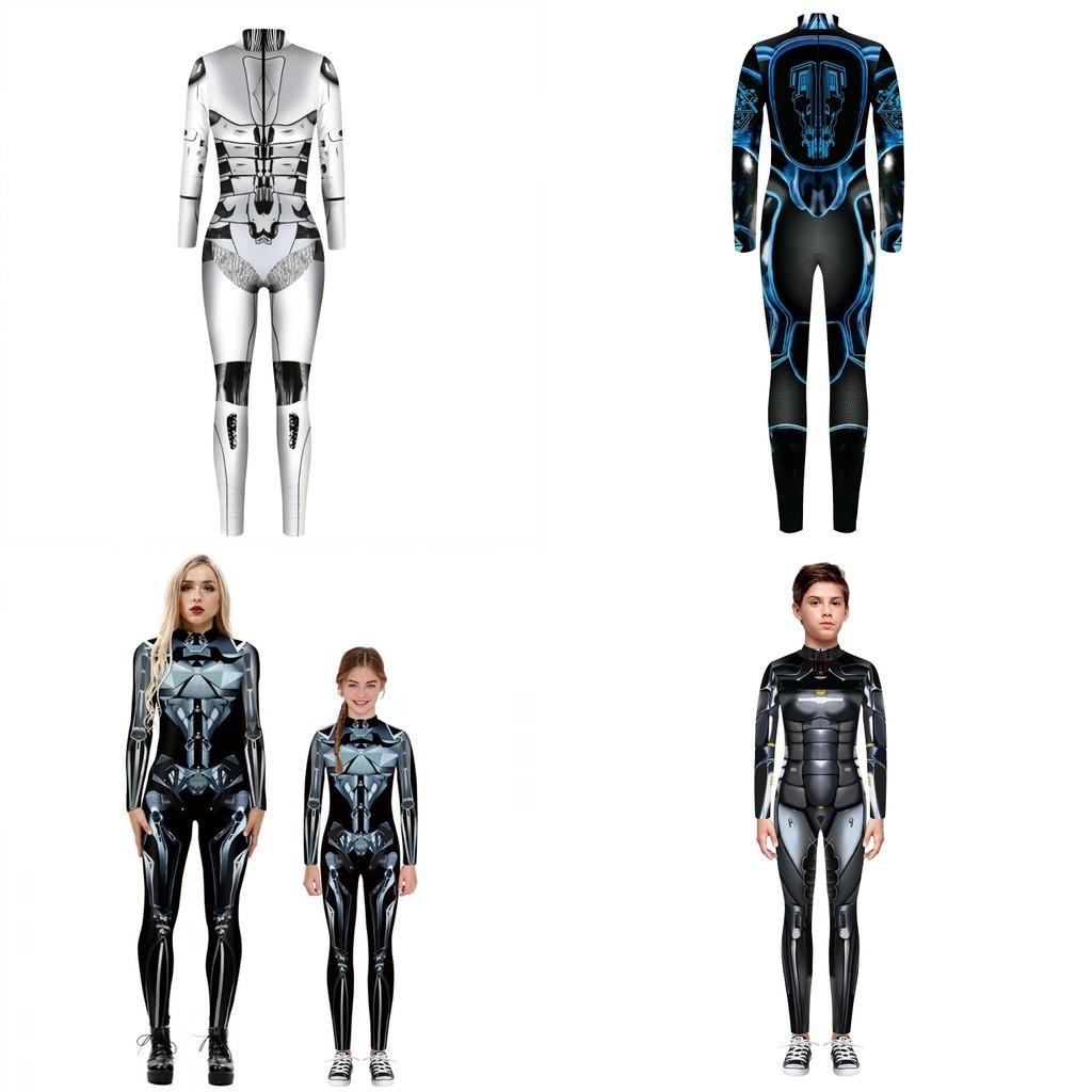 Sexy Robot Armor Print Halloween Cosplay Slim Fit Jumpsuit Bodysuit Costume