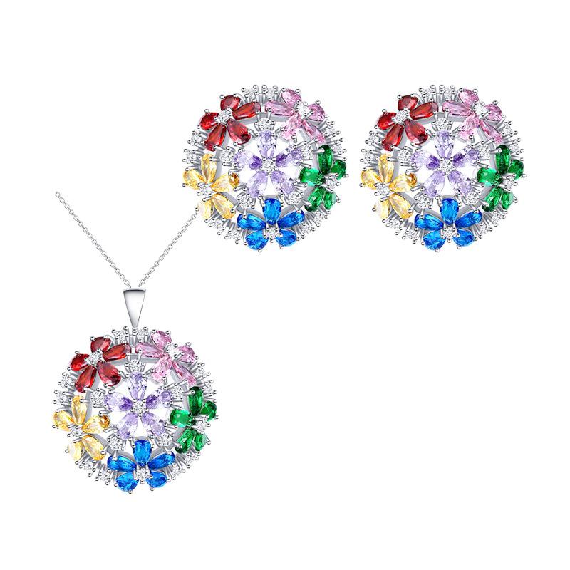 2018 Pure Needle Micro-Inlaid Zircon Necklace Earrings Set, Environmentally Friendly Electroplating