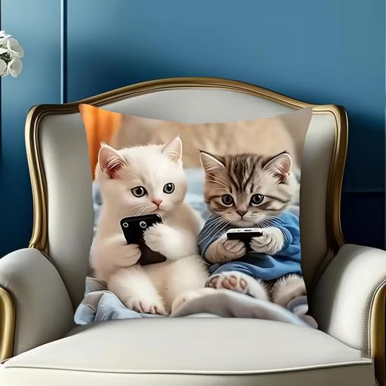 Realistyczna poszewka na poduszkę z kotem 18x18 cali Wzór kota Poszewka na poduszkę dekoracyjną Urocza poszewka na poduszkę z kotkiem do dekoracji domu Kanapy Sofy Salonu Sypialni