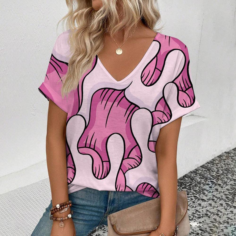 Summer Leisure 3d Printed Women's V-neck T-shirt Retro Stripe Pattern T-shirt Fashion Women's Short Sleeved T-shirt