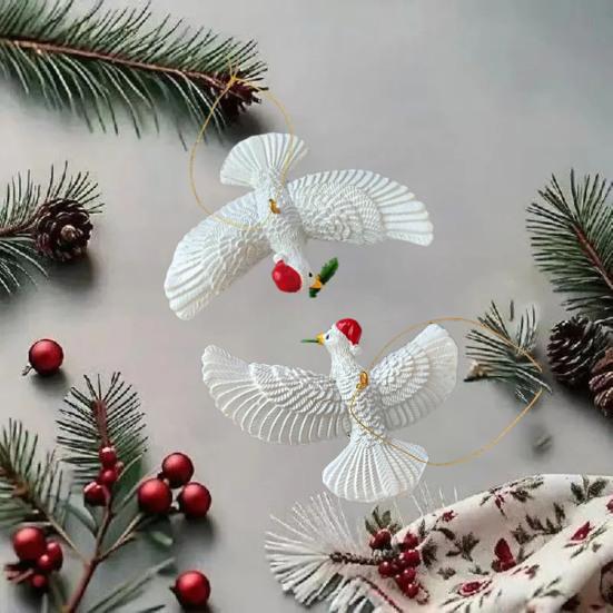 Peaceful White Flying Pigeon Ornament Resin Lifelike Hanging Bird Decoration for Christmas Tree Holiday Home Decor