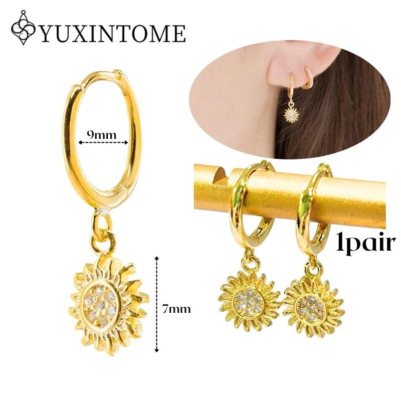 YUXINTOME 925 Silver Ear Needle Zircon Hoop gold Earrings For Women Square Plate Pendant Cutout Heart Earrings Fashion Jewelry