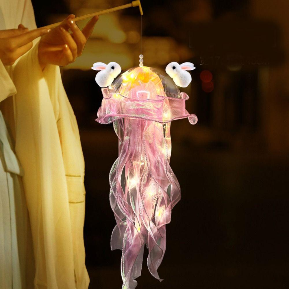

Colorful Jellyfish Lamp Luminous Ocean Animals Portable Colorful Jellyfish Lantern Wedding Pink-With rabbit