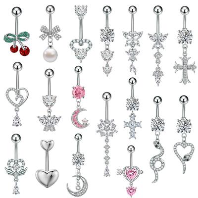 Bauchnabelringe im gemischten Stil, Schmuck, 14 G, rote Kirsche, Schmetterlingsknoten, Schlangenherz, Bauchnabelpiercing für Frauen und Mädchen