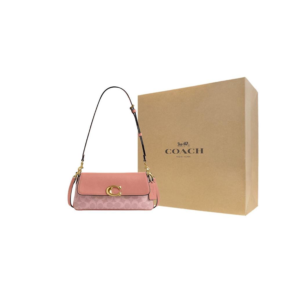 Coach Jet 11 Logo Coated Canvas And Calfskin Shoulder Bag Women Shoulder Bag Pink CBA83-B4YU2
