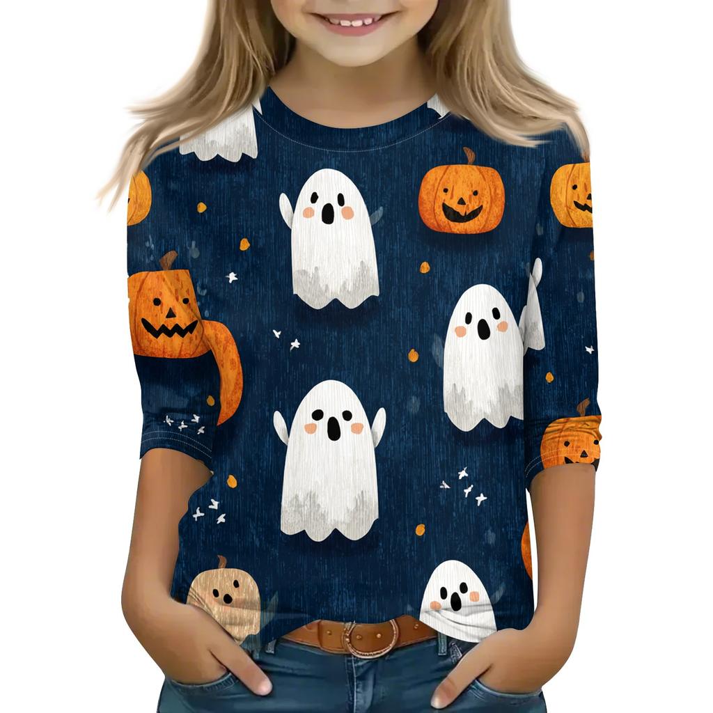 Print Tops For Youth Girls 5-16 Years Round Neck 3/4 Sleeves T-Shirts Trendy Tops Outfit Tees