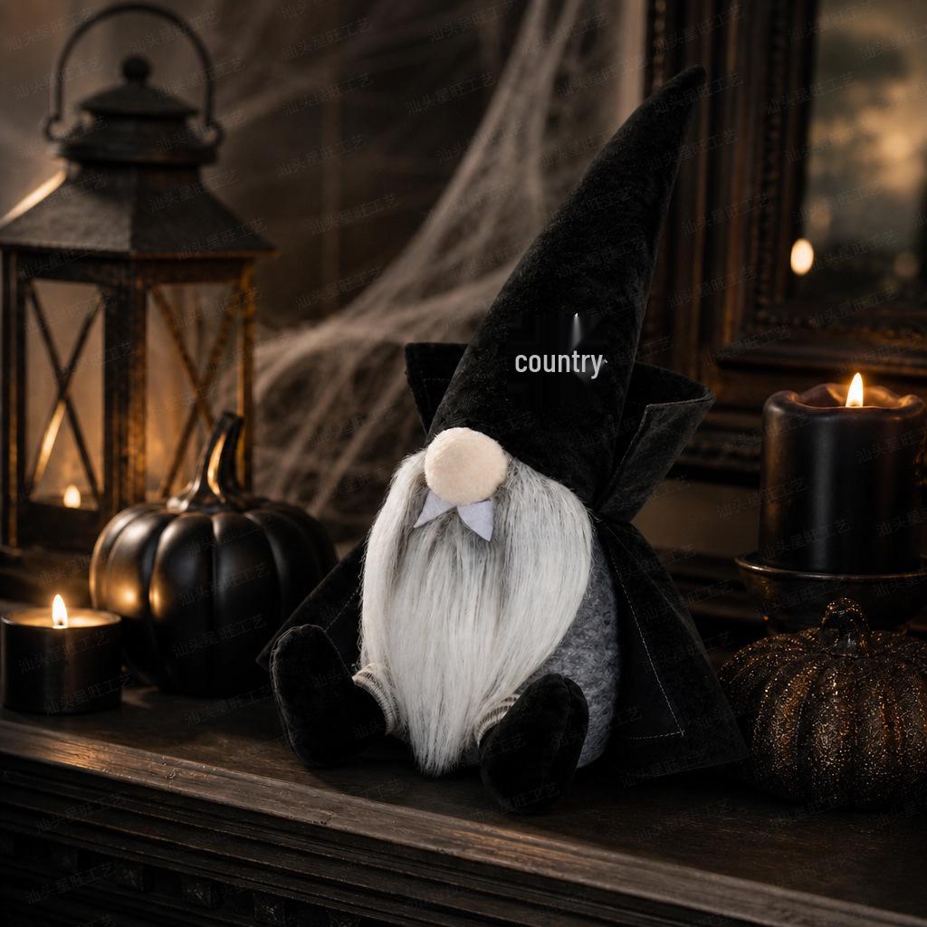 Faceless Halloween Gnome Cloak Doll with Bat Festival Decor чёрный