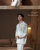 Men's Ice Silk Long Sleeve Pajama Set for Teens & Adults - Spring/Fall Wear, Indoors & Outdoors