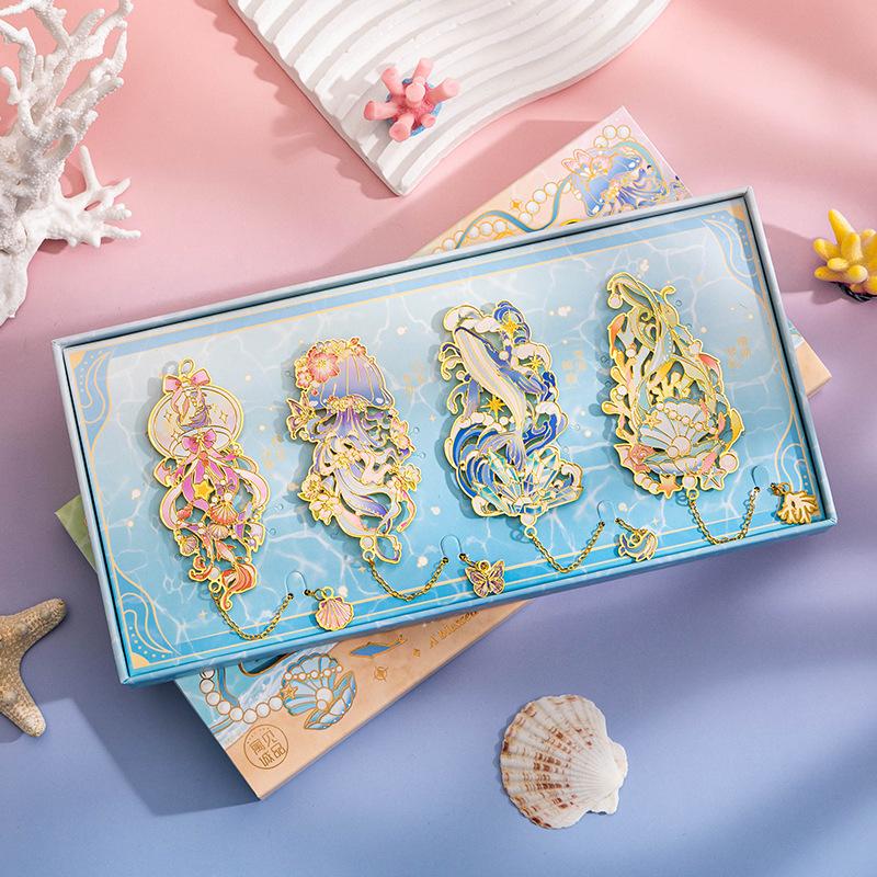 Partysu Blue Dreamy Ocean Bookmark Metal Book Holder Gift Birthday Present for Friends Reading School Supplies Bookmark
