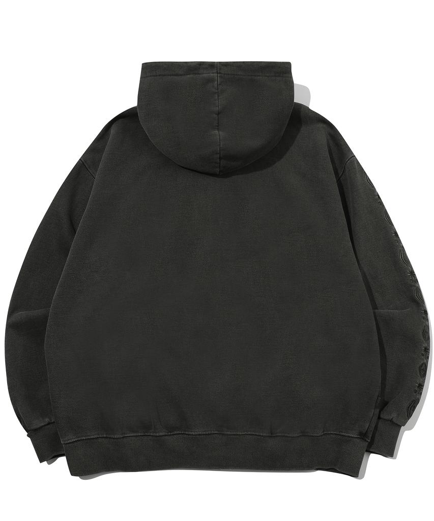 Cpgn Studio [2-Way] Sleeve Star Pigment Hoodie Zip-Up Smoke Black