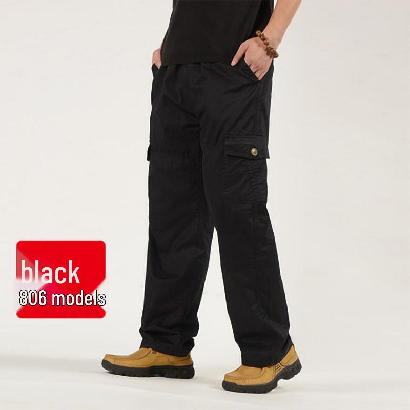 Men's Spring Elastic Waist Work Pants - Straight Leg, Loose Fit, Plus Size, Casual Long Pants for Middle-Aged and Elderly