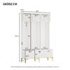 Wardrobe Set with Bench, Multifunctional Storage Bench, Open Storage, 6 Golden Hooks And Feet, Suitable for Hallway, Living Room, White