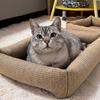 Jute Cat Bed 2-in-1 Cat Bed And Scratching Pad Breathable Pet Lounger Bed with Raised Edges Anti-Slip Bottom for Cats Small Dogs All Seasons