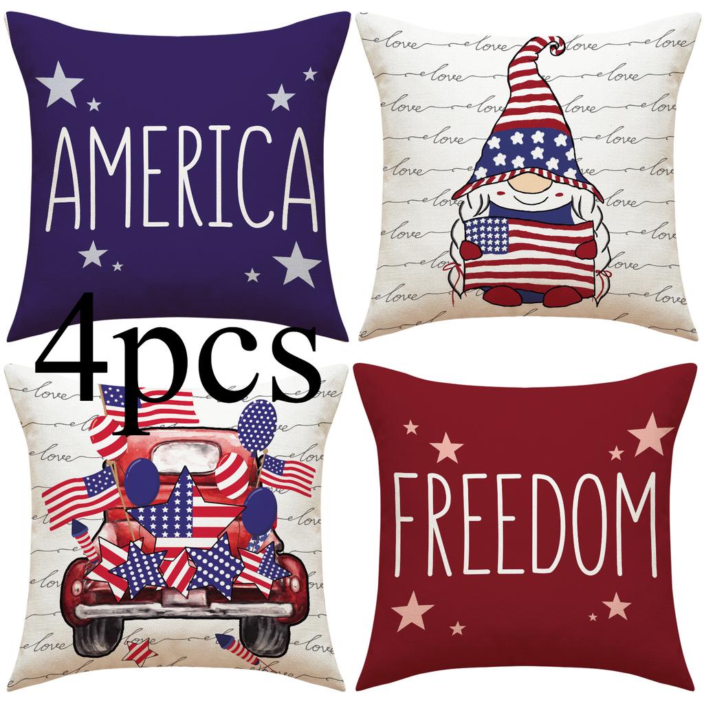 4pcs/Set Independence Day Letter Cover American Printed Sofa Cushion Cover Home Decoration New Linen Pillow Without Pillow Core