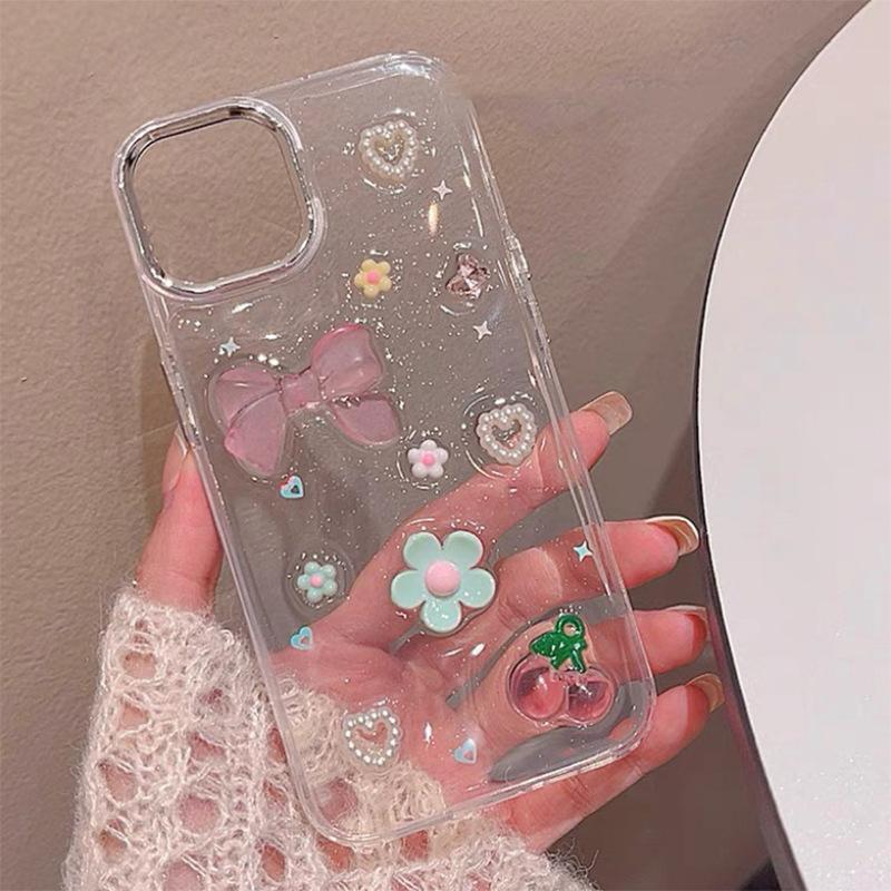 Small Fresh Ins Mobile Phone Case for IPhone17Promax Flowers for Apple 15 Bow 14 Cherry Love