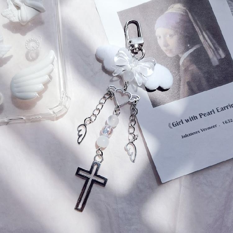 Cross Bowknot Angel Wing Charm Pendant Hanging Decoration for Keys Bag Purse