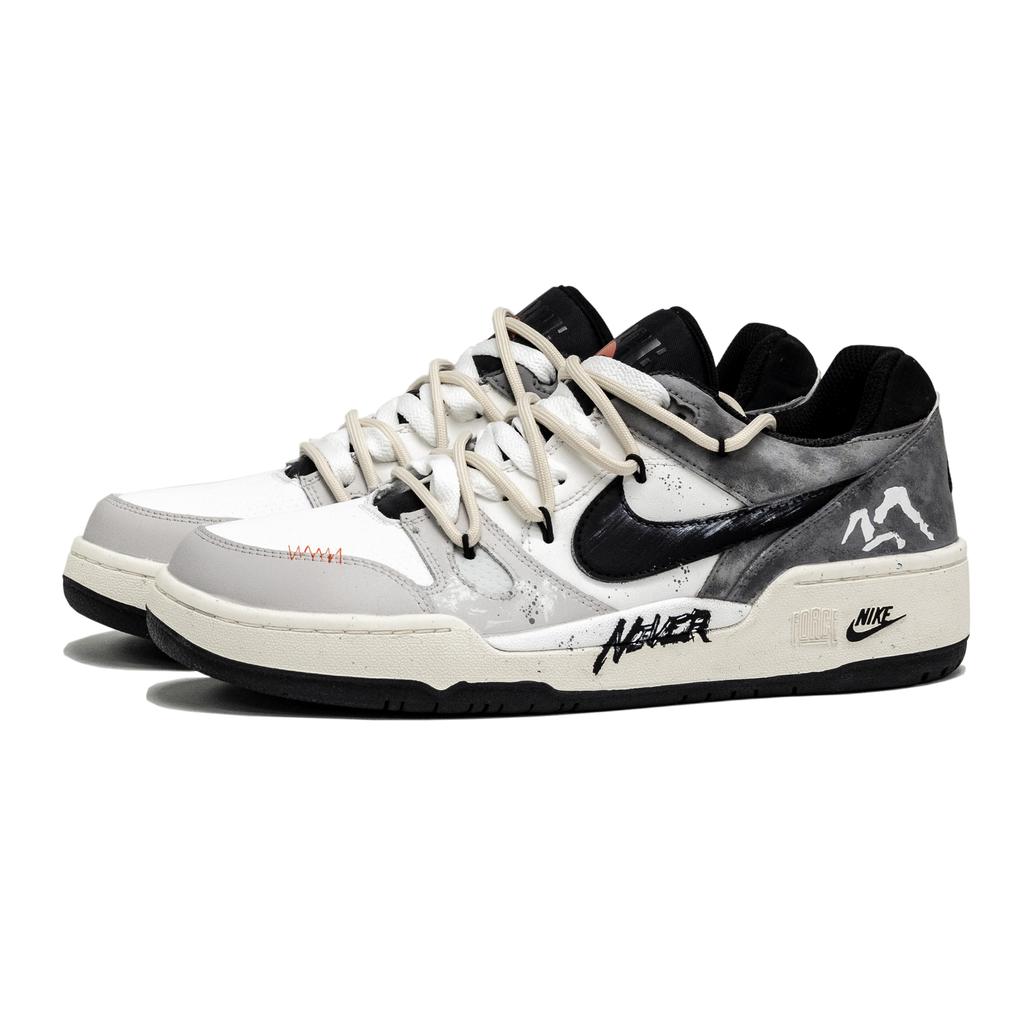 Nike Full Force Leder Abriebfest Abriebfest Niedrig geschnittene Skateboard-Schuhe Herren Grau Weiß FB1362-101(Team901-)