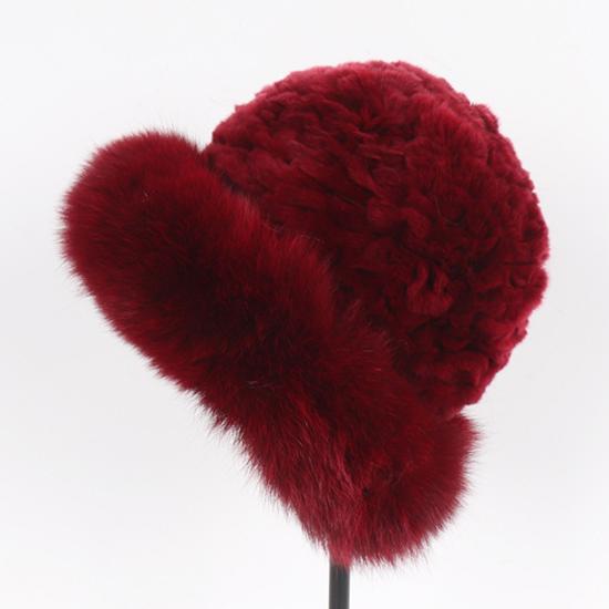 

Новые роскошные вязаные шапки из настоящего натурального меха лисы, женские однотонные шапки из меха кролика Рекс, зимняя женская модная меховая шапка для вечеринки 55cm-61cm винный