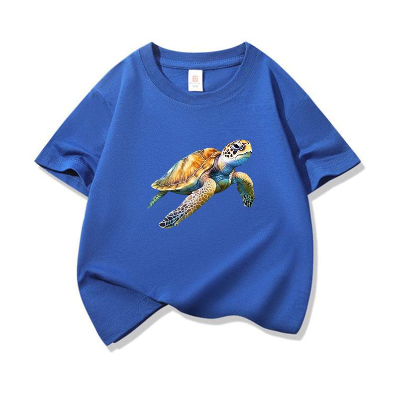 Realistic Watercolor Sea Turtle Graphic Tee Kids Pure Cotton Crew Neck Print T Shirt Short Sleeve Muticolor Tops Boys Girls