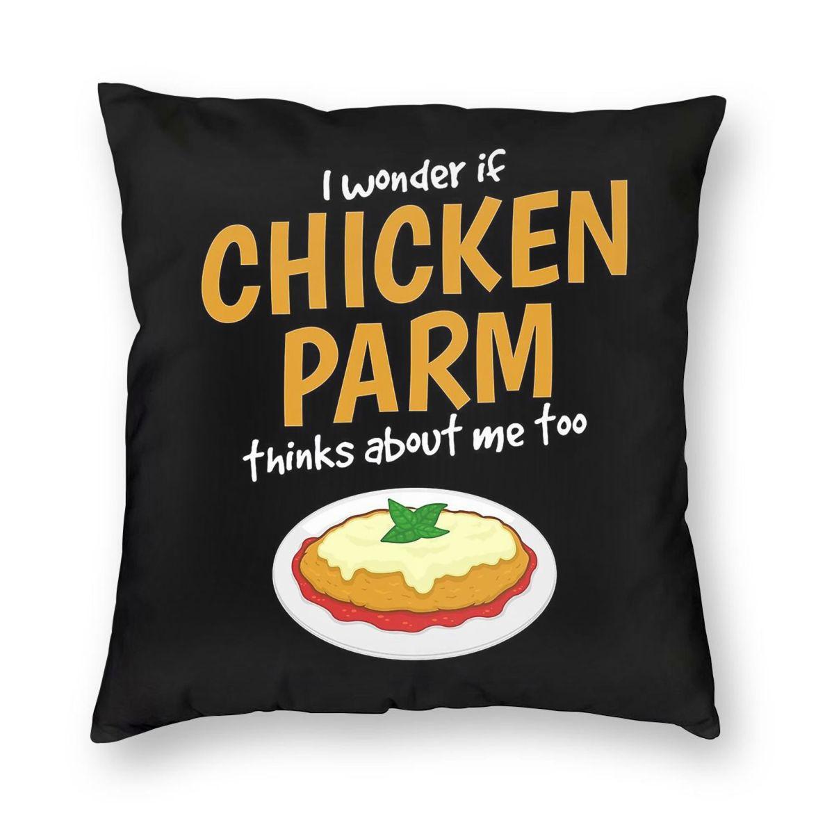 Italian Foodie Think About Chicken Parm Square Pillowcase Polyester Linen Velvet Pattern Zip Throw Pillow Case Home Cushion Case Peach skin 18*18(CM)-1Pcs