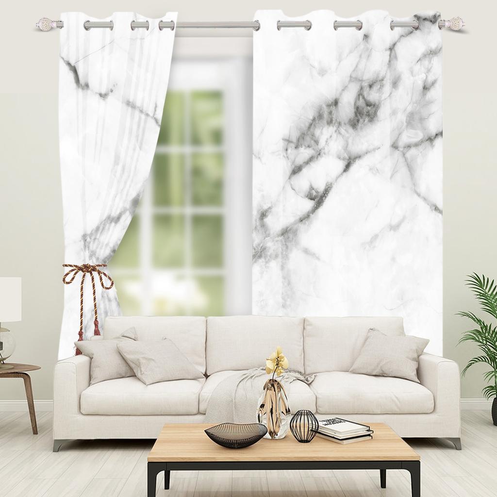 Luxury White Marble Curtains Modern Thermal Insulated Drapes Bedroom Living Room Darkening Window Treatments Set Of 2 Made Polyester Decor