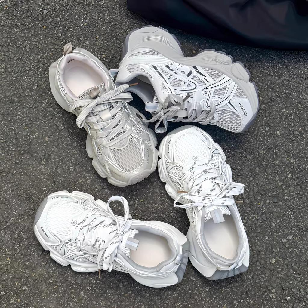 Spring and summer single net breathable dad shoes 2025 new fashion trend fried street thick sole heightening casual versatile sports shoes