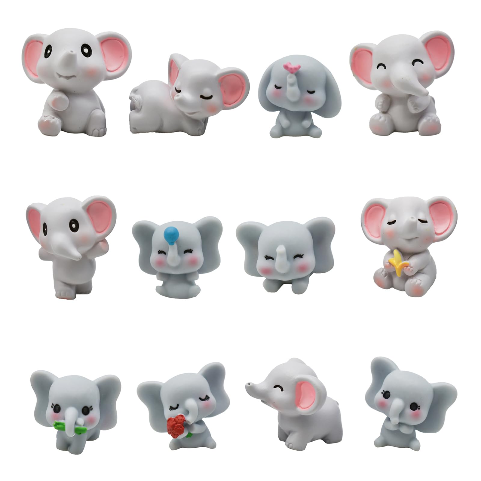 Pinenjoy 12 Миниатюрных Фигурок Слонов, Мини-Статуэтки Слонов из Смолы, Модели Слонов, Украшения-Статуэтки Животных, Успокаивающие Поделки, Украшения для Автомобиля, Милые