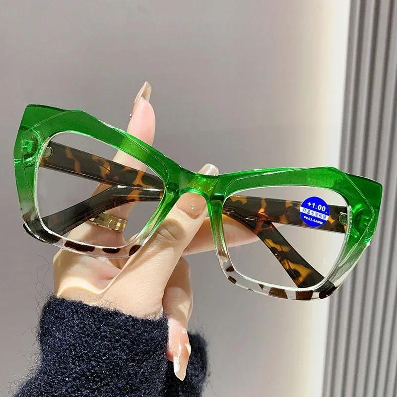 Unisex Fashion Large Frame Reading Glasses Oversized Cat Eye Far Sight Hyperopia Men Women Retro Stylish Presbyopia Eyeglasses