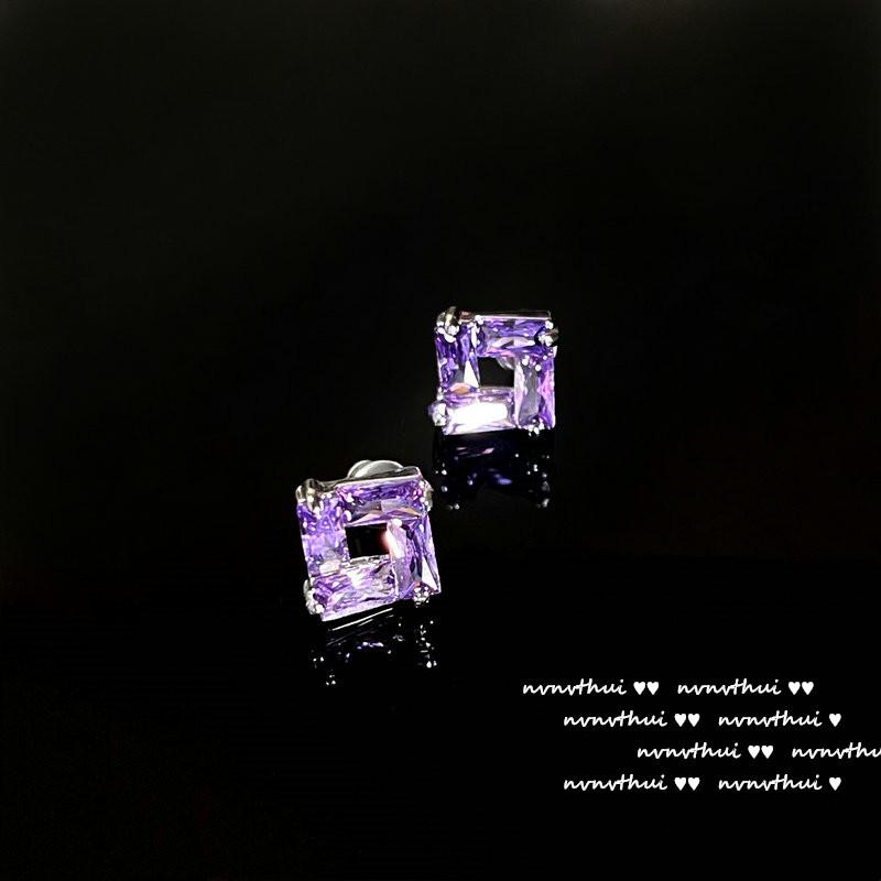 Lake Light And Water Shadow Purple Tanzanite Flower Earrings, Antique, 18K Gold Wheat Ear Plated Geometric Zircon Inlaid Earrings.