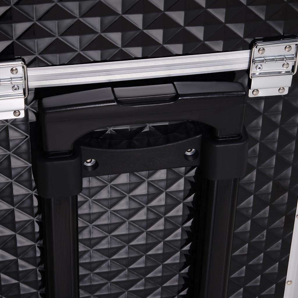 Makeup Trolley Suitcase Cosmetic Vanity Case With Adjustable Telescopic Handle 34L X 25W X 62H Cm Aluminum Black