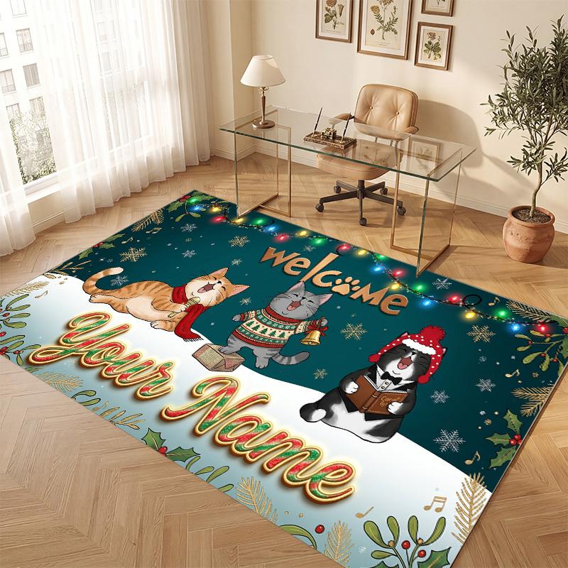 Tappeto Morbido in Velluto di Cristallo a Tema Natalizio Tappeto Antiscivolo per Pavimento con Stampa Nome e Testo Personalizzabili per Camera da Letto Soggiorno