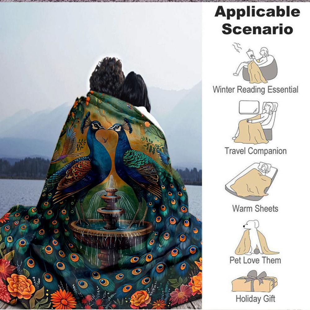 1PC Peacock Garden Fountain Blanket, Throw For Sofa, Bed, Travel, Printing Blanket With Soft And Warm Fabric yy250918161