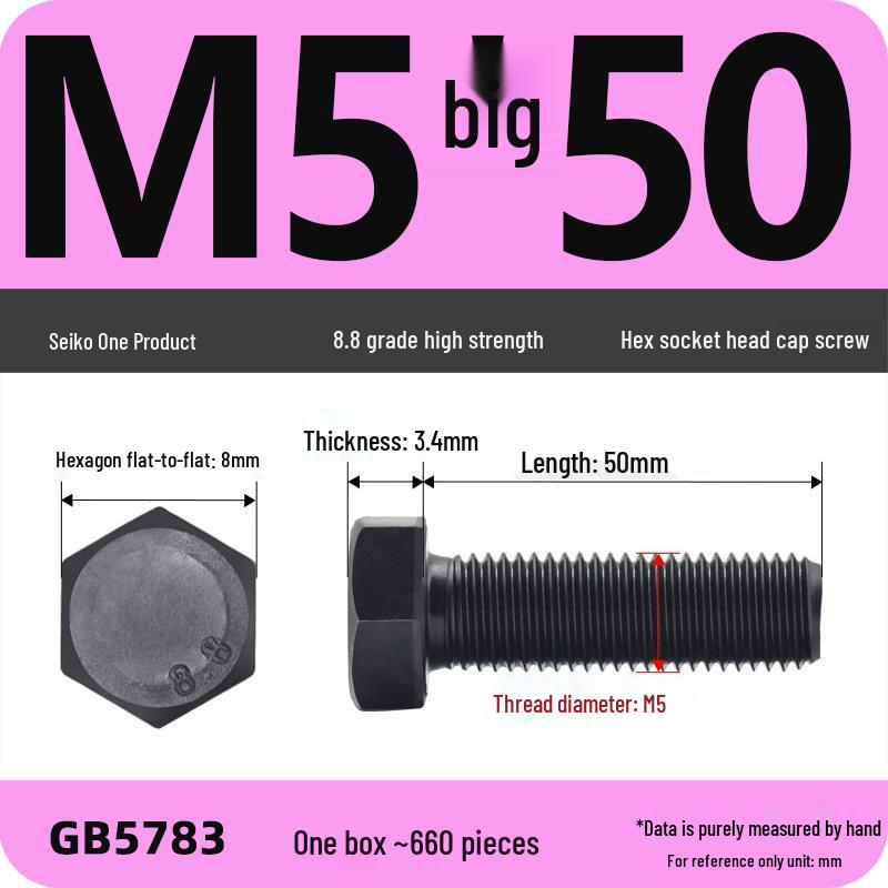 Black High-Strength Grade 8.8 Hex Bolt Screw Set (M4-M12)