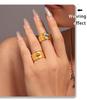 Mili Blue Turquoise Tiger Eye Stone Twist Pattern Stainless Steel Ring for Women, PVD Gold-Plated, Pinky Ring, In Stock