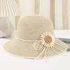 Summer Women's Sun Hat, Flower Embellished Wide Brim Straw Hat, UV Protection Beach Hat for Outdoor Use