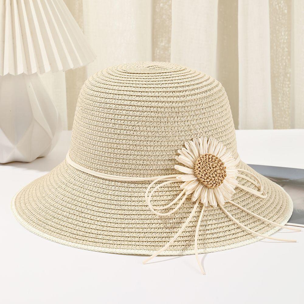 Summer Women's Sun Hat, Flower Embellished Wide Brim Straw Hat, UV Protection Beach Hat for Outdoor Use