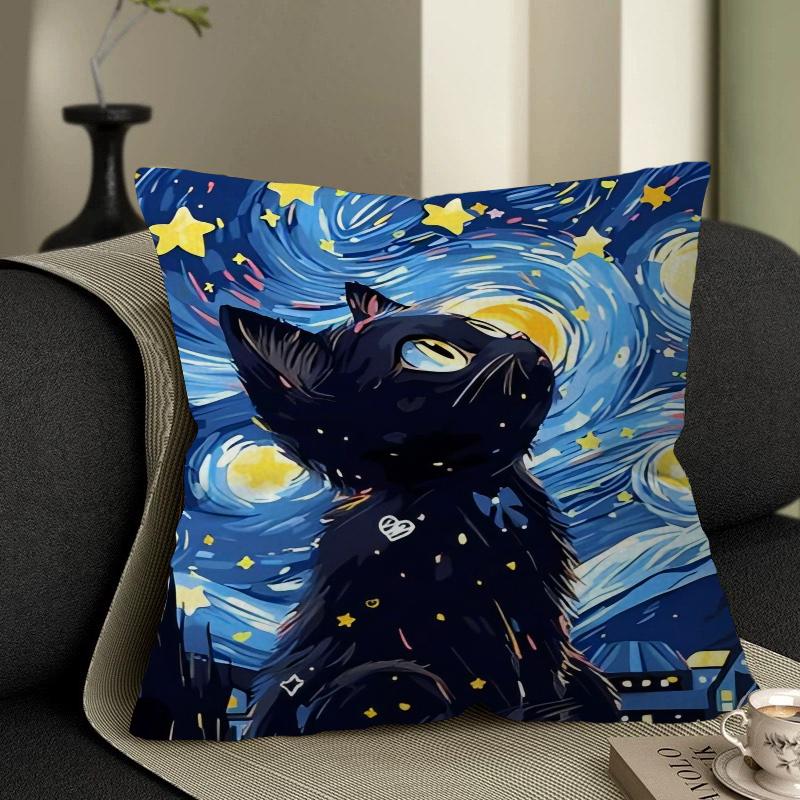 Monet Black Cat Van Gogh Sunflowers Pillowcases Home Bedding Decorative Pillow Cover Wedding Super Soft Pillow Case