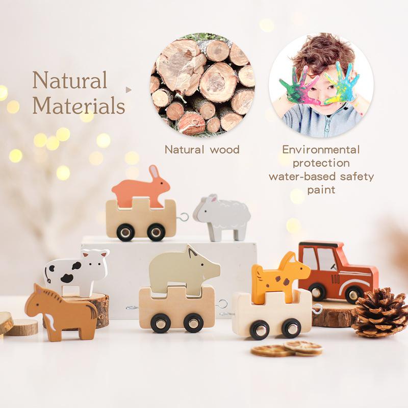 

Wooden Farm Animal Train Cognitive Stacking Toy for Children
