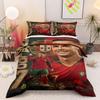 Cristiano Ronaldo 7 Portugal Crest Portrait Duvet Cover Set with Two Pillowcases for Kids Bedroom Bedding