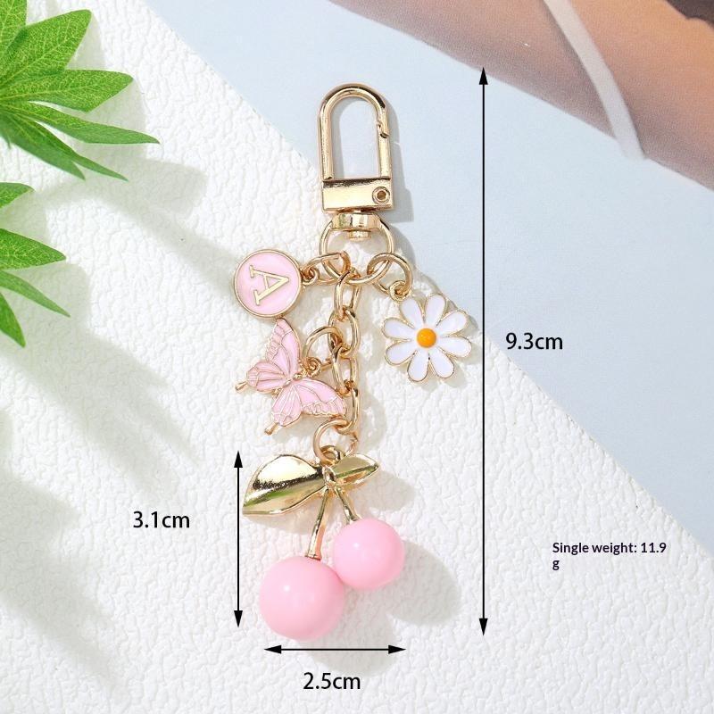 Exquisite Mini Cherry Keychain Enamel Butterfly Flower Pendant Keyrings Women Handbag Decor Car Accessories Gifts